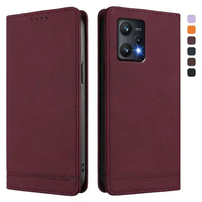 Produktbild von Hülle für Realme 9 Pro 5G, Retro Kunstleder Ständer Klapphülle mit Kartenfächer und Magnetische Rot