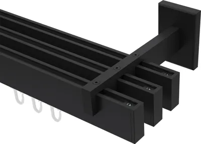 Produktbild von Interdeco Innenlaufstange / Gardinenstange mit Innenlauf Schwarz, Typ Smartline Paxo (Kappe), 14x35 mm 3-läufig, 140 cm