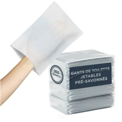 Image de KediLife Gants de Toilette Jetables Pré-Savonnés - 200x Manchons Hygiéniques à Usage Unique