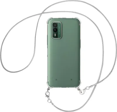 Produktbild von Handykette Backcover-Schutzhülle mit Band (Metall silberfarben) für Nokia XR21 5G (6.49'') - silberfarbene Snake-Kette