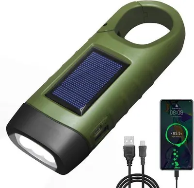Image de Radio d'urgence portable - Chargeur USB à LED, dynamo solaire, chargeur de téléphone portable, radio de randonnée, appareil d'urgence pour l'extérieur, camping (vert)