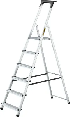 Produktbild von Drabest | Leiter - Haushaltsleiter - Aluminiumleiter - 6 Stufen - Leicht und kompakt - Mit Werkzeugablage und rutschfesten Stufen - Tragkraft 125 kg