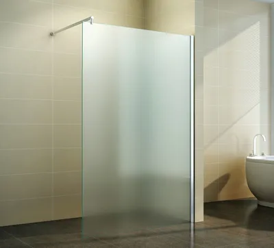 A frosted glass shower screen in a modern bathroom.