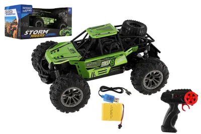 Zdjęcie produktu dla Samochód RC buggy off-road zielony 22cm plastikowy 2,4GHz bateria + akumulator w pudełku 32x16x18cm