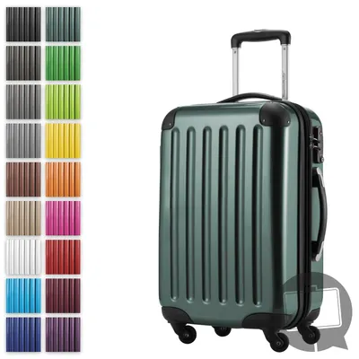 Immagine prodotto di Alex - Valigia bagaglio a mano con estensione trolley da cabina 4 ruote, bagaglio a mano per ogni compagnia aerea, trolley da viaggio taglia S guscio rigido lucido, 55 cm, 42 litri, verde bosco