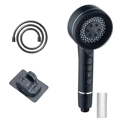 Produktbild von Duschkopf mit Schlauch und Halterung, Duschbrause mit Filter, Handbrause mit 4 Strahlarten, Ohne Bohren, Schwarz