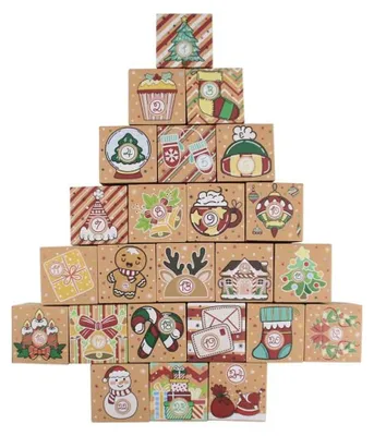 Productafbeelding van Adventskalenderboxen - 24 stuks, genummerd van 1 tot 24 - Voor decoratie - 7x7x7 cm - Kraftpapier