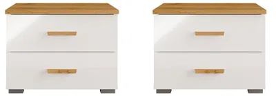Image de Lot de 2 tables de chevet Wood, 46 x 40 x 35 cm, chêne Wotan blanc brillant