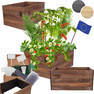 Produktbild von MODO24 Hochbeet Holz, Pflanzkasten, Massivholz, Kiefer, Kräuterbeet, Blumenkasten, Garten, Terrasse, 45x93x80 cm, Braun, ZP06