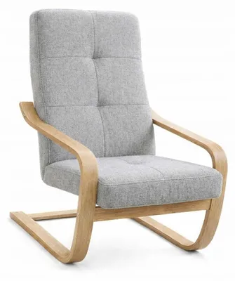 Zdjęcie produktu dla Fotel Finka bujany do salonu stelaż drewno sonoma materiał szary M24