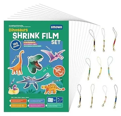 Zdjęcie produktu dla Folie termokurczliwe dinozaury zestaw 10 arkuszy dla dzieci kreatywny