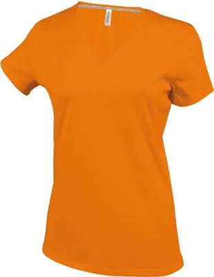 Produktbild von Kariban Damen T-Shirt V-Neck Kurzarm V-Ausschnitt Shirts Baumwolle Tee, Größe:S, Farbe:Orange