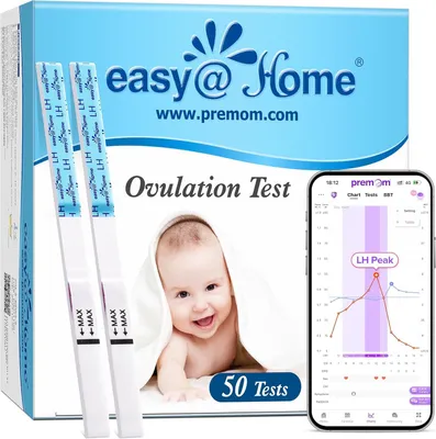 Produktbild von Easy@Home Ovulationstest 25 mIU/ml Kinderwunsch Schnelltest Fruchtbarkeitstests für Eisprung – Unterstützt durch die Premom Ovulation APP (50 LH Tests)