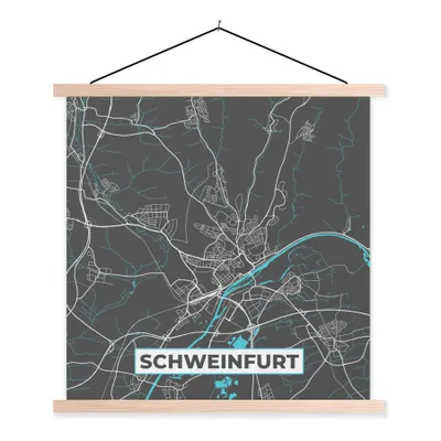 Produktbild von MuchoWow® Textilposter Deutschland - Blau - Schweinfurt - Stadtplan - Karte 40x40 cm mit holzfarbenen Rahmen - Posterleiste