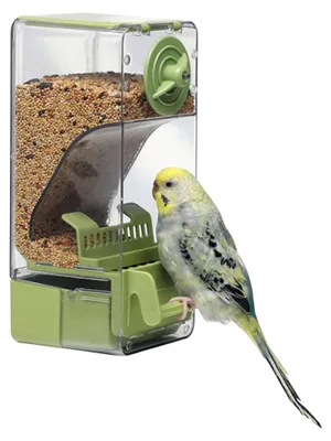 Produktbild von Automatischer Vogelfutterspender mit Sitzstange für Wellensittiche, Sittiche, Kanarienvögel, Nymphensittiche und Finken (Grün)