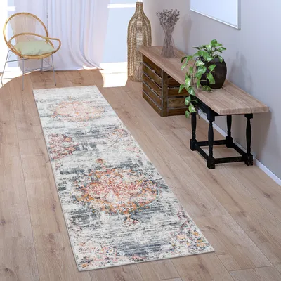 Produktbild von Teppich Läufer Flur Schlafzimmer Kurzflor Vintage Pastell Orientalisches Muster Grösse 60x100 cm