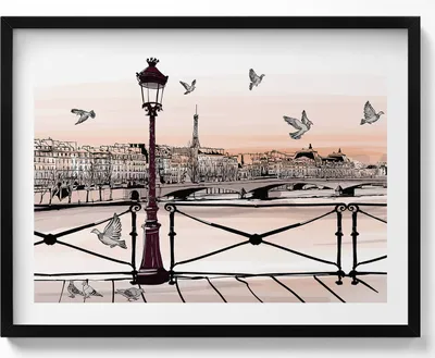 Produktbild von Sonnenuntergang über der Seine– Wandbild mit Rahmen – Gerahmtes Bild  – Wanddekoration – 80x60 cm –  Schwarz Rahmen