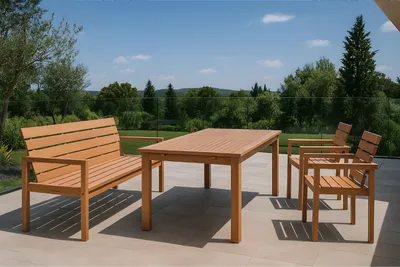 Produktbild von Gartengruppe 4tlg Gartentisch Teak 180 x 100 cm mit Gartenbank & 2 Stühlen FREETOWN