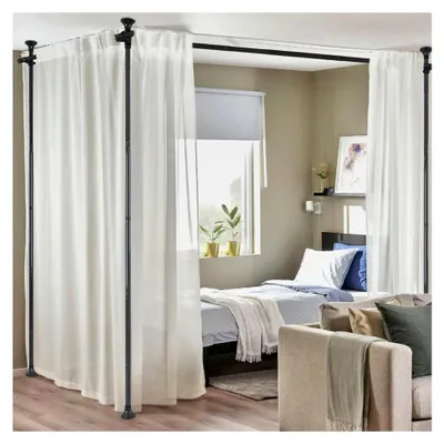 Produktbild von Raumteiler Paraventgestell Gardinenstange ohne Vorhang B 280 x H 317 cm, Flexibel Verstellbarer Paravent, Raumtrenner oder Gardinenstange, Sichtschutz für Wohnzimmer und Schlafzimmer, Schwarz