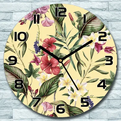 Produktbild von Wanduhr aus Glas Rund fi 30 Blumen Gelb Kunst Quarz Deko Schlafzimmer Büro