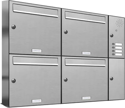 Produktbild von 4er V2A Edelstahl Briefkastenanlage für Aufputz - Wandmontage Klingel