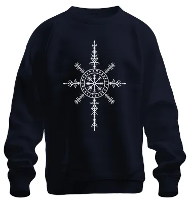 Produktbild von Vegvisir Wikinger Kompass Runen Nordisch Aegishjalmur Odin Sweatshirt Pullover, Navy, M