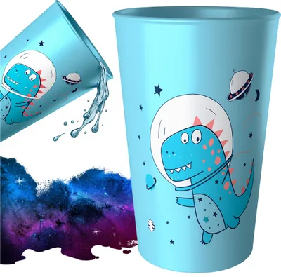 Image de 250 ml Tasse pour enfants pour l'école ou le jardin d'enfants Plastique Dinosaure Bleu