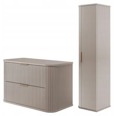 Zdjęcie produktu dla Szafka 80 Cm + Słupek 139 Cm Zestaw Łazienkowy Wiszący Kaszmir Fronty Mdf