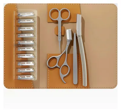 Produktbild von Pinzette für Damen, 4-in-1-Augenbrauen-Set mit Pinzette, Augenbrauenschere, Rasierer und Reiseetui aus Leder