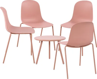 Produktbild von CLP 4er Sitzgruppe Berdin Set 1 Tisch 4 Stapelstühle wetterfest UV-beständig pink