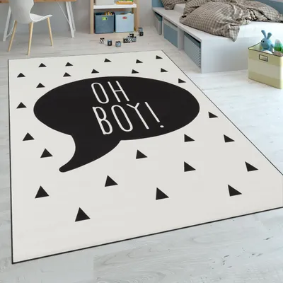 Produktbild von Kinderteppich Kinderzimmer Jungen Babyteppich Spruch Trend Schwarz Weiß Grösse 120x160 cm