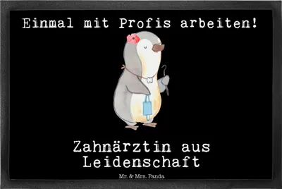 Produktbild von Mr. & Mrs. Panda fußmatte Zahnärztin Leidenschaft 40 x 60 cm - Schwarz - Geschenk, Türvorleger, Schmutzfangmatte, Fußabtreter, Schmutzmatte, Fußabstreifer, Outdoor-Matte