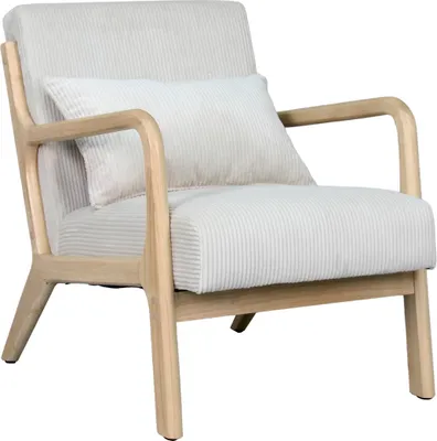 Produktbild von byLIVING Sessel NOHR / Grob-Cord off white / Gestell und Armlehnen Massivholz natur / B 65,5, H 78, T 84 cm