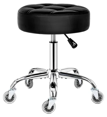 Produktbild von Rollhocker mit Rollen, verstellbarer Hocker für hohe Belastungen bis 200 kg, 360° Drehhocker für Salon und Spa mit PolyurethanSitzpolsterung (schwarz)