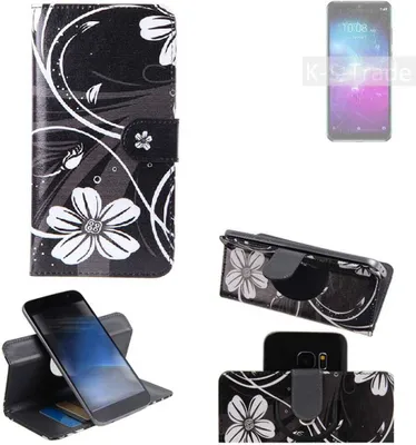Produktbild von K-S-Trade Schutzhülle Handyhülle kompatibel mit ZTE Blade A5 2020 Hülle 360° Wallet Case ''Flowers'' Klapphülle Hülle schwarz-weiß 1x