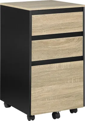 Produktbild von Bukkitbow - mobile kompakte Archivschrank - mit 3 Schubladen Stauraum - schwarz Metall oder hell/dunkel Eichenholz (40x40x70cm) - Helle Eiche