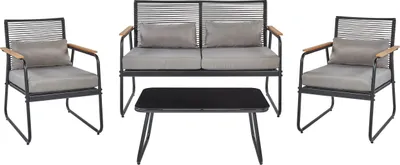 Produktbild von BELIANI Lounge Set Schwarz aus Metall 4-Sitzer Auflagen Grau Gartentisch Gartensofa 2 Gartensessel Gartenmöbel Loungemöbel Outdoor