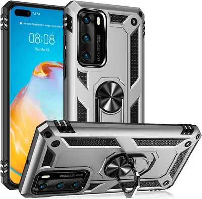 Produktbild von NALIA Ring Hülle für Huawei P40, Handy Schutz Tasche Slim Cover Case Bumper Etui Silber