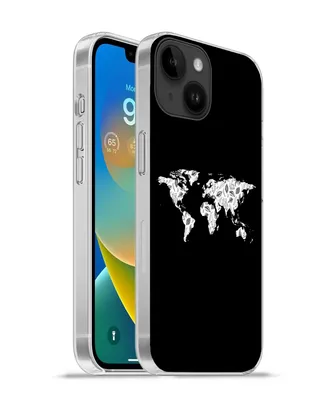 Produktbild von MuchoWow® Handyhülle Schutzhülle Hülle für Apple iPhone 14 - Softcase Weltkarte - Blätter - Schwarz Silikon Softcase Handy Hülle - Mobiltelefonhülle