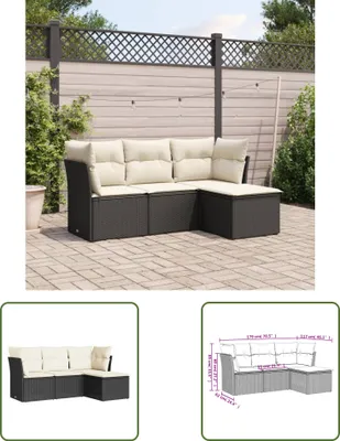 Produktbild von The Living Store 4-tlg. Garten-Sofagarnitur mit Kissen Schwarz Poly Rattan