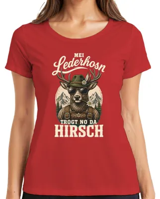 Productafbeelding van Mei Lederhosn draagt het Hirsch dames T-shirt, rood, maat M