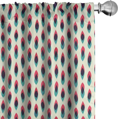 Produktbild von ABAKUHAUS Jahrgang Vorhänge, Gardinen, Geometrischer Retro- Art-Kurven-Muster-Schmutz-Art-ethnischer traditioneller Entwurf, 2 Stück 75 x 175 cm, Creme Blau Rot