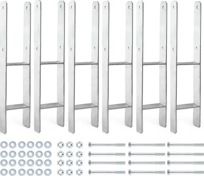 Produktbild von XPOtool Pfostenträger feuerverzinkt 6 Stück 71 x 600mm, H-Anker Kohlenstoffstahl, Pfostenanker mit Bohrlöchern M10 x 90, Pfostenschuh mit 2 Verstrebungen