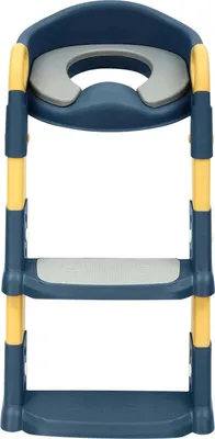 Immagine prodotto di Sedile WC per bambini - Sedile pieghevole con gradino - Regolabile in altezza su 6 livelli - Pedali antiscivolo - Per WC con scarico a V, a U o a O - Blu
