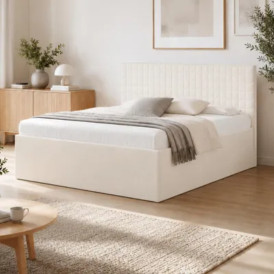 Produktbild von Home Collective Polsterbett 180x200 cm Doppelbett Bett mit verstellbarem Lattenrost & Stauraum | VARDO-Stoff Beige