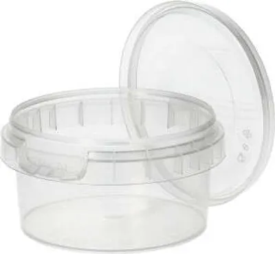 Produktbild von Feinkostbecher, PP rund 80 ml Ø 6,9 cm · 3,65 cm transparent mit Originalitätsverschluss