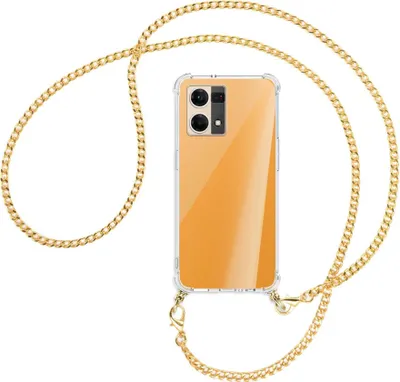 Produktbild von Handykette Backcover-Schutzhülle mit Band (Metall goldfarben) für Oppo Reno7 4G, Oppo F21 Pro 4G - goldfarbene Kette