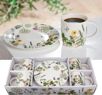 Produktbild von Gilde 8tlg. Set, Service (Geschirr), "Wild Flowers", Blumendesign, Porzellan, grün, weiß, VE 1, L. 20.5 cm, B. 46 cm, H. 9.5 cm 51378 4063387513781
