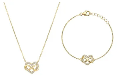 Produktbild von Set 925 sterling silber halskette armband herz unendlichkeit zirkonia damen