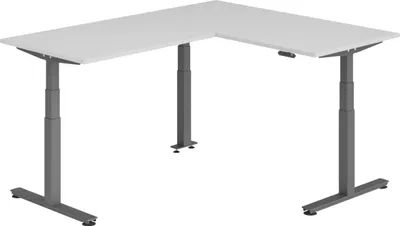 Produktbild von bümö Eckschreibtisch elektrisch höhenverstellbar L-Form - Gestell: Graphit, Nachbildung: Grau, Größe: Eckschreibtisch 160 x 200 cm